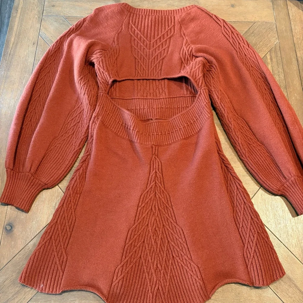 Free People Sweater Dress Women Large Cinnamon Balloon Sleeve Knit Emmaline Mini